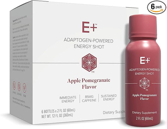 Isagenix E+ - Liquid Energy Shot with Plant-Based Caffeine & Adaptogenic Botanical Blend - Support Endurance with Flavored Energy Shot - Apple Pomegranate - 2 Oz Bottles (6 Pack)