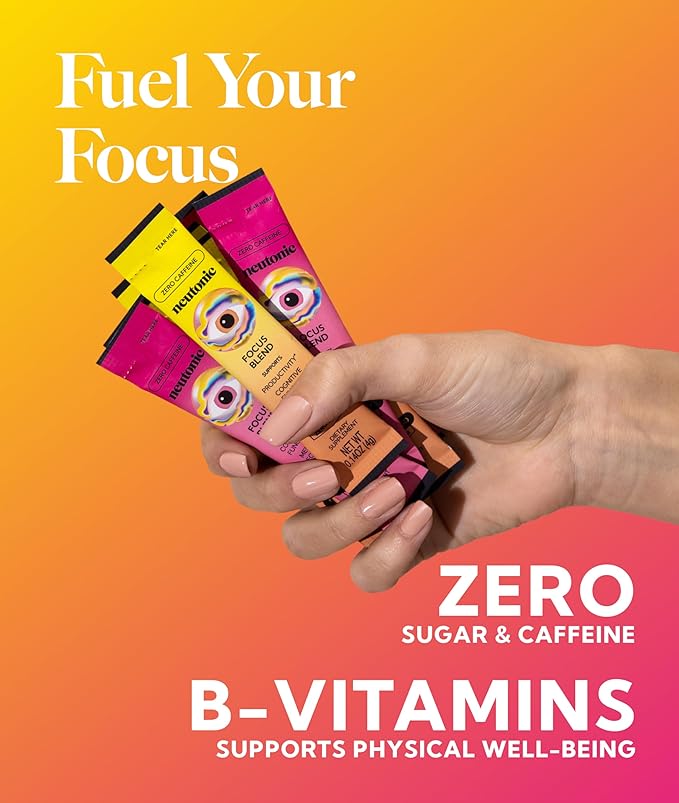 Neutonic Nootropic Focus Blend Powder | Peach Mango & Wild Berry 4 Sticks | Caffeine Free, Zero Sugar | Support Memory, Mental Clarity, Cognitive Function | Boost Focus, Energy, Brain Health