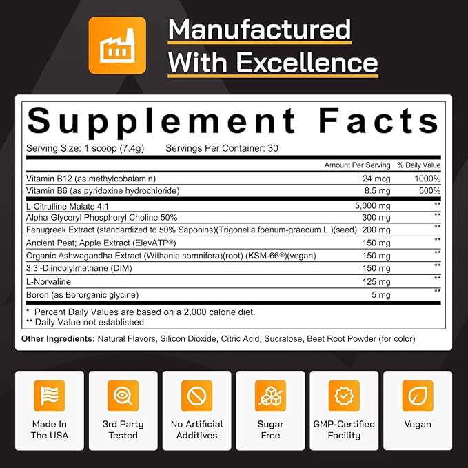 Flow - Nitric Oxide Supplements for Men - 5,000mg L-Citrulline, Supports Blood Flow, Recovery & Endurance - Nitric Oxide Booster, Ashwagandha, Fenugreek | Apple Berry, 30 Servings