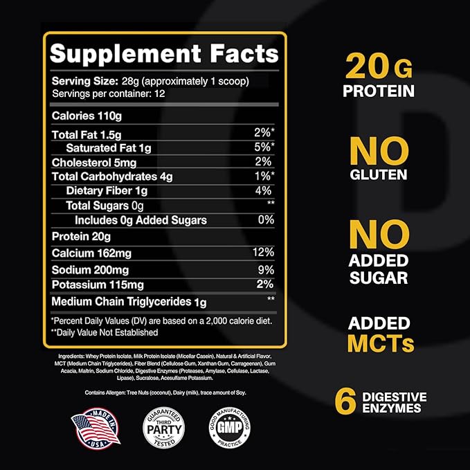 Devotion Nutrition Protein Powder Blend | Gluten Free, Keto Friendly, No Added Sugars | 1g MCT | 20g Whey & Micellar Protein | 12 Single Serving Packets (Buttery Blend)