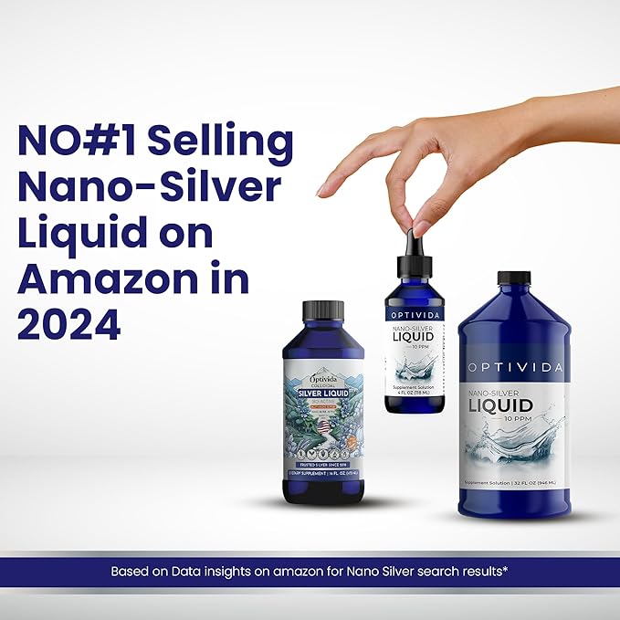 Optivida Health Nano Colloidal Silver Liquid (1 Pack) – Immune Support Supplement with Silver Hydrosol, Liquid for Immune System Support, Colloidal Silver for Adults & Kids, Non-GMO, Gluten-Free