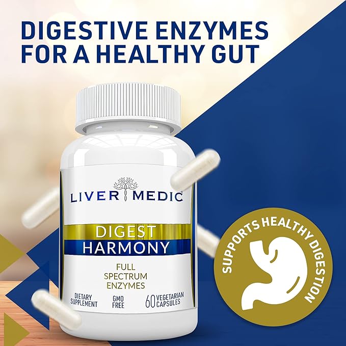 Digest Harmony Maximum Strength Digestive Enzymes, Helps Digest Gluten, Large Meals for Instant Bloating Relief, (60 Veggie Caps)