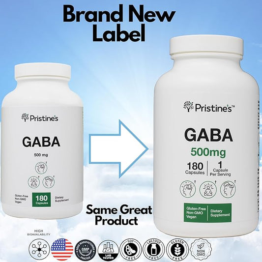 PRISTINE'S GABA 500mg Sleep Quality Support Supplement - 180 Day Supply - Calm Mind & Relaxation Sleep Support Capsules