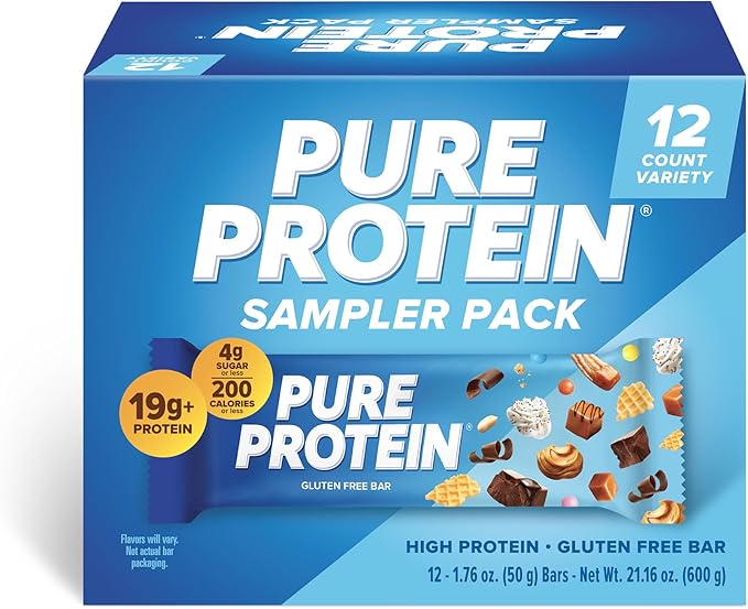 Pure Protein Variety Pack - 12 Count Box | 20g High Protein, Gluten-Free, On-the-Go Snack | Ideal Pre & Post-Workout Fuel | Low Sugar, Great Taste!