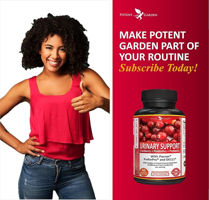 Potent Garden Urinary Support Womens Probiotic for Urinary Tract Health for Women, Cranberry Capsules with 5 Billion CFUs Cranberry Extract, Prebiotics and Probiotics for Women, 60 Caps, 30 Servings