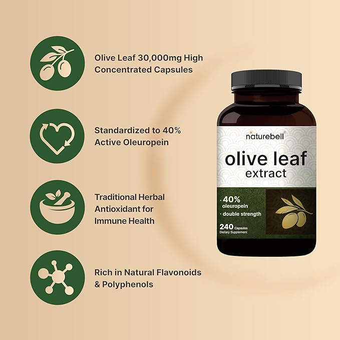 Olive Leaf Extract 30000mg, 240 Capsules | 40% Active Oleuropein, 50:1 Herbal Equivalent – Rich in Polyphenol & Flavonoid Antioxidants for Immune & Heart Health – Non-GMO