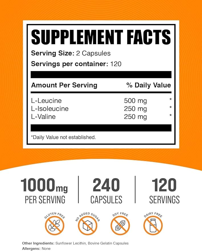 BulkSupplements.com BCAA 2:1:1 Capsules - Branched Chain Amino Acids, BCAA Supplements, BCAA Capsules, BCAA Pills - Gluten Free, 240 Capsules (Pack of 1)