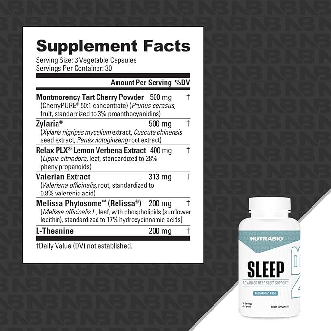 NutraBio Sleep - Advanced Deep Sleep Supplement - Restorative Natural Sleep Aid, Reduces Restlessness - Melatonin Free Sleep Aid - 30 Servings- 90 Capsules