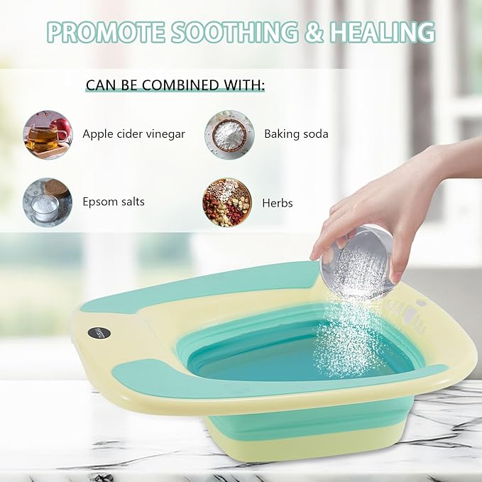 Electric Sitz Bath, Sitz Bath for Toilet Seat, Sitz Bath for Hemorrhoids, Sitz Bath for Postpartum Care, Toilet Basin for Women Men Adults, Sits Bath Soak Salts Tub, Hip Bath Bowl, Portable, Green