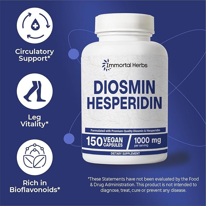 Diosmin Hesperidin 1000mg Complex, 150 Capsules, Citrus Bioflavonoids Rich Fruit Extract, 100% Vegetarian, Non-GMO & Gluten Free Diosmin Supplement with Max Strength
