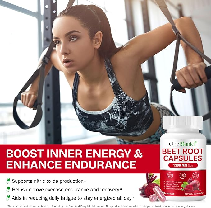Organic Beet Root Capsules, Beetroot Capsules 1300mg, Beetroot Powder Supports Nitric Oxide Production, Blood Pressure, Enhances Energy, Digestive & Immune (60 Count (Pack of 1))