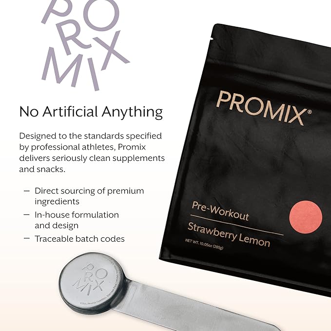Promix Pre-Workout Powder, Strawberry Lemon – Boosts Focus, Energy & Endurance – With Caffeine, B12, Beta-Alanine & L-Tyrosine – Gluten & Dairy-Free, 10.05 oz