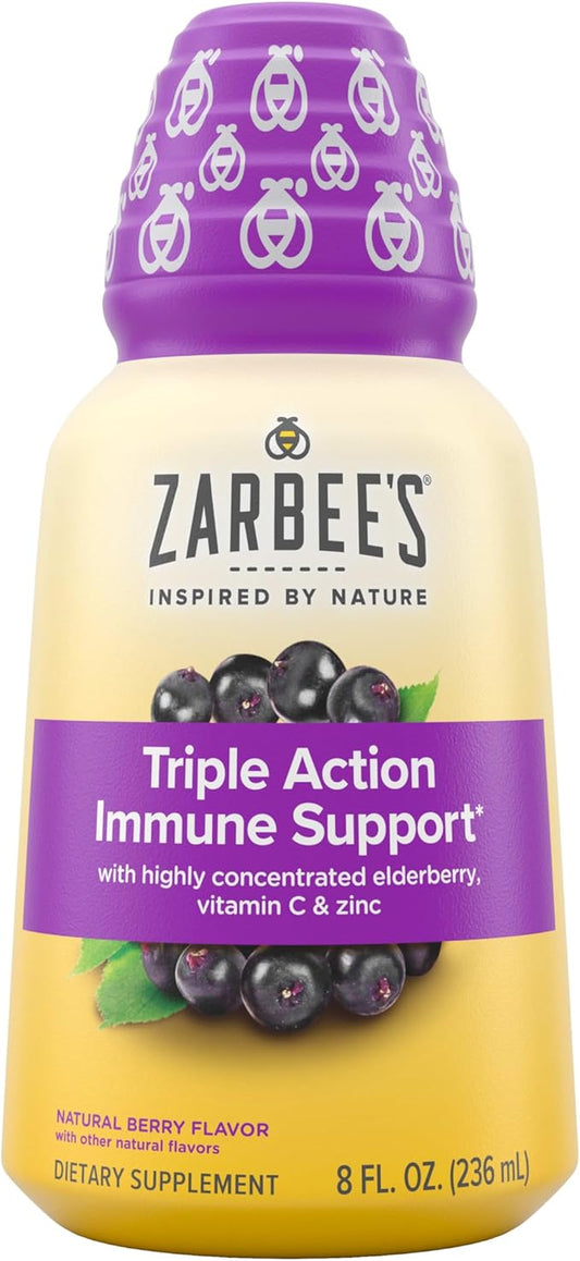 Zarbee''s Liquid Daily Immune Support, High Concentrate Liquid, with Real Elderberry Vitamin C & Zinc, Black Elderberry Flavor, For Daytime Use, 8 Fl Oz, brand is Zarbee''s