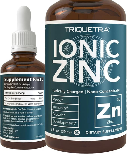 Ionic Liquid Zinc – 8 Month Supply, Adjustable Dosing for Adults – High Absorption, Vegan, Glass Bottle – Supports Immune System, Brain & Thyroid Health – Essential Mineral Supplement (2 oz)