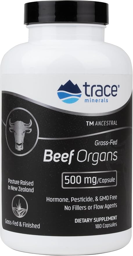 Trace Minerals Beef Organ, 600mg - Bone & Energy Health Support Supplement - Nutritional Supplement Aids Healthy Organs - Healthy Hearth & Immunity Support with Minerals - 180 Capsules (30 Servings)