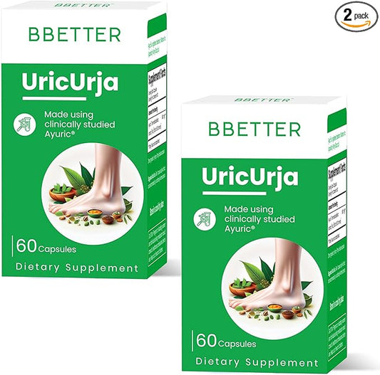 BBETTER UricUrja – Ayurvedic Supplement Uric Acid Support – Made Using Ayuric® – Lab-Tested Herbal Capsules -120 Capsules