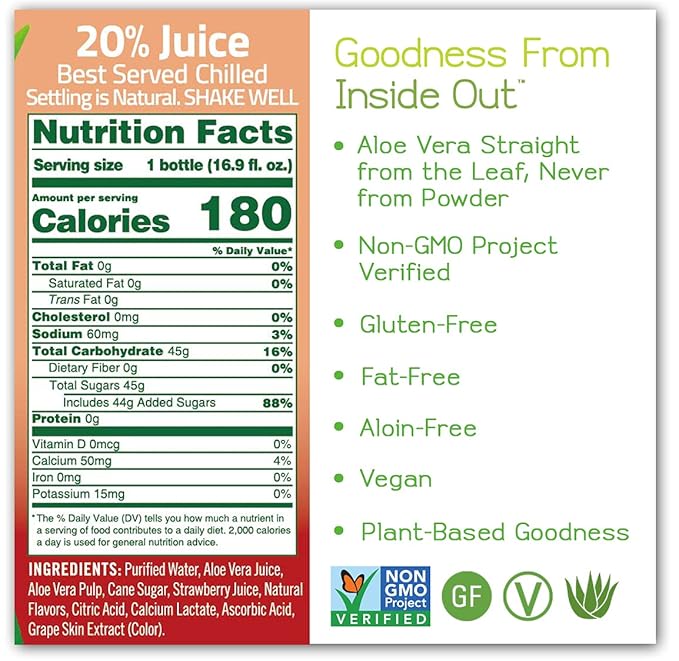 ALO Aloe Vera Juice Drink | BLUSH - Aloe Vera + Strawberry | 16.9 fl oz, Pack of 12 | Plant-Based Drink with Real Aloe Pulp