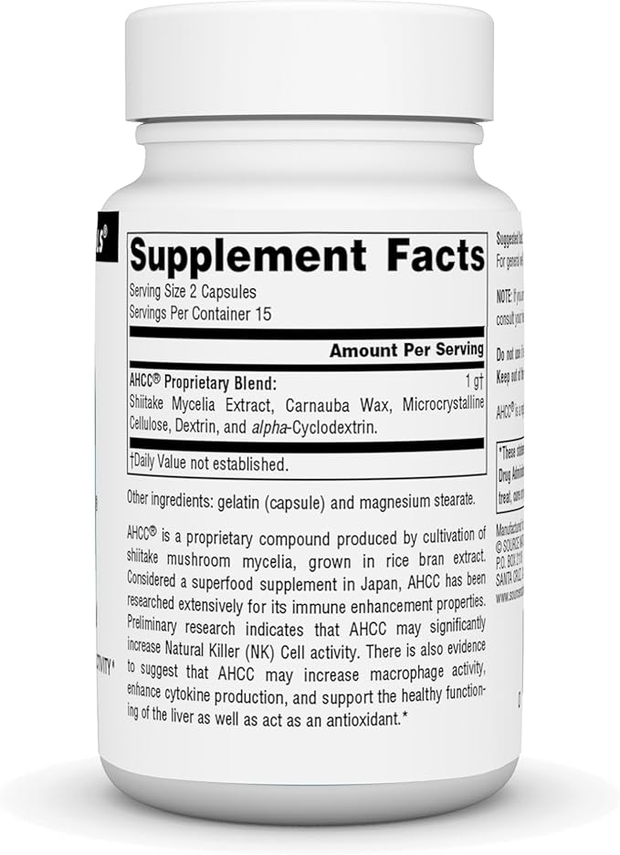 Source Naturals AHCC 500 mg Increases Natural Killer Cell Activity* 500mg - 30 Capsules