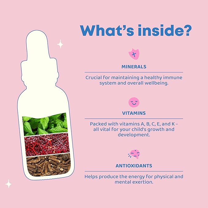 JoySpring Vital Vits - Kids Liquid Multivitamin - 1 fl oz (30 Servings) | Herbal Liquid Vitamins for Kids | Natural Flavor | Toddler Multivitamin with Elderberry, Spirulina, and More