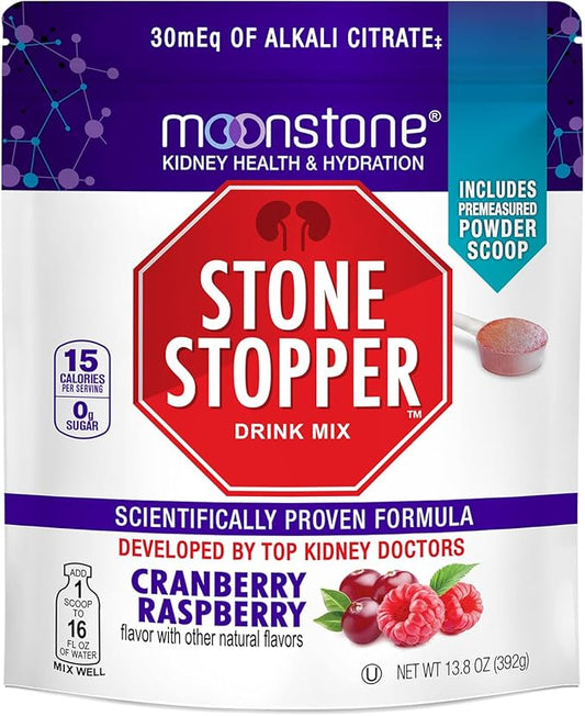 Stone Stopper Drink Mix, Cranberry Raspberry, Kidney Stone Prevention, Calcium Oxalate Protector, Developed by Urologists to Improve Hydration and Support Kidney Health, 30 Day Supply
