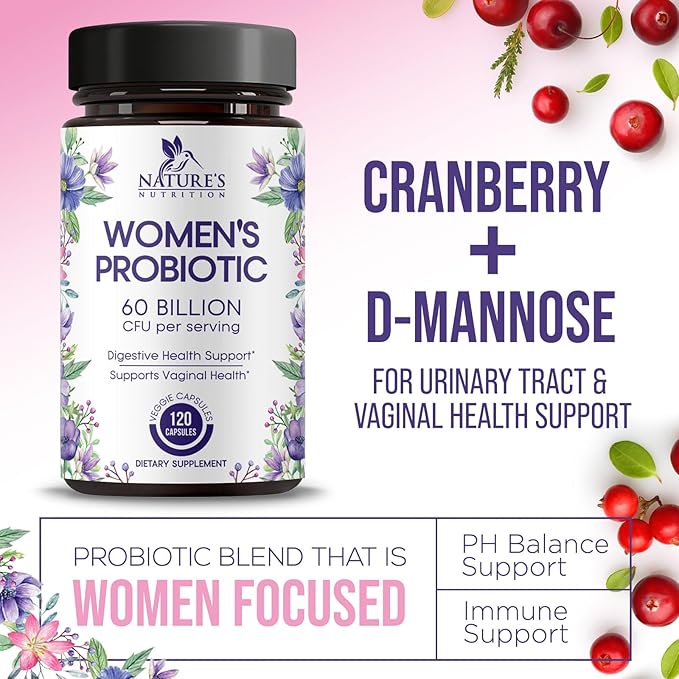 Probiotics for Women 60 Billion CFU - 16 Strains, Digestive Health, Vaginal pH & Immune Support, Prebiotics & Cranberry, Gut Health & Urinary Support, Shelf Stable Women's Probiotic - 120 Capsules