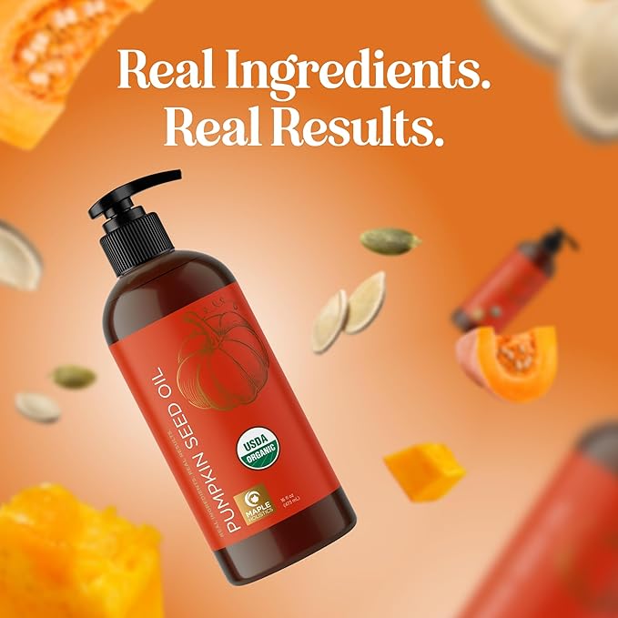 Pumpkin Seed Oil Organic Certified - 100% Pure Organic Pumpkin Seed Oil for Hair and Anti Aging Face Oil - USDA Organic Hair Oil for Dry Hair and Volume - Virgin Cold Pressed & Unrefined (16oz)