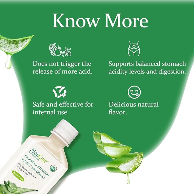 AloeCure USDA Organic Aloe Vera Juice Made Within 12 Hrs of Harvest - Pure Aloe Juice Natural Digestive Supplement to Support Digestion, Immune System and Balanced Stomach Acidity, 12 x 500ml Bottles