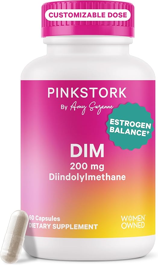 Pink Stork DIM Supplement for Women - Estrogen and Hormone Balance for Menopause, Perimenopause & PMS - DIM 200 mg Plus BioPerine for Mood Support - 60 Day Supply