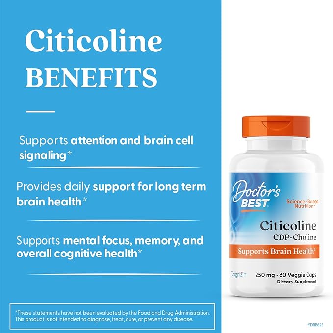 Doctor's Best Citicoline CDP-Choline, Supports Brain Health, Non-GMO, Gluten Free, Soy Free, Vegan 60 Veggie Caps