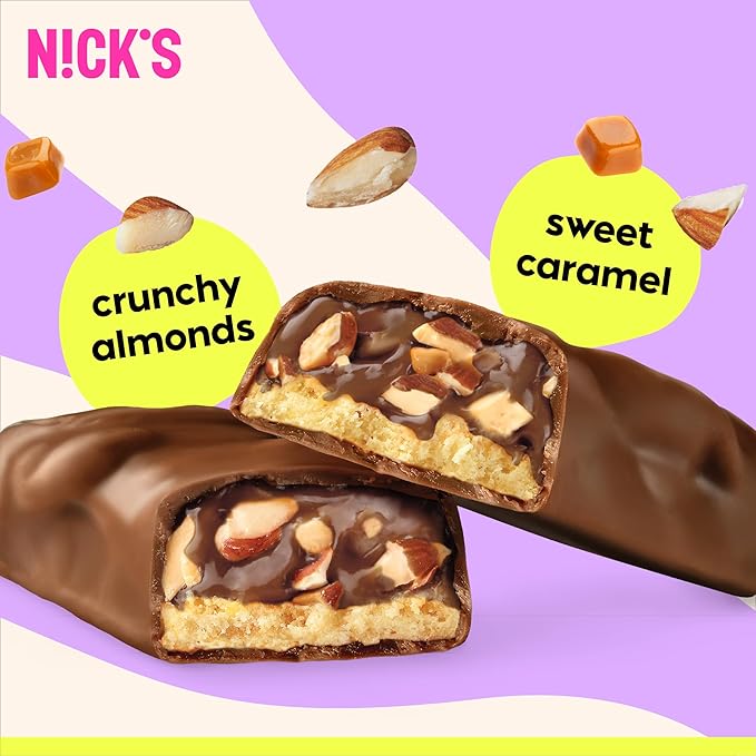Nick's Protein Bars Almond Chocolate | 14g protein | 220 calories | Low Carb Keto Friendly Snacks No Added Sugar (Multipack 24 bars x 50g)