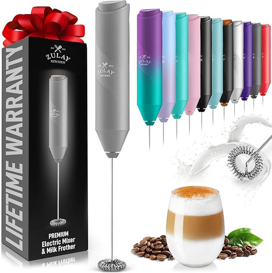 Zulay Kitchen FrothMate Powerful Milk Frother Portable & Compact Handheld Foam Maker Lattes, Cappuccinos (Gray, Froth Mate)