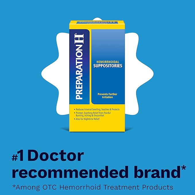 PREPARATION H Hemorrhoid Symptom Treatment Suppositories, Burning, Itching and Discomfort Relief (48 Count)