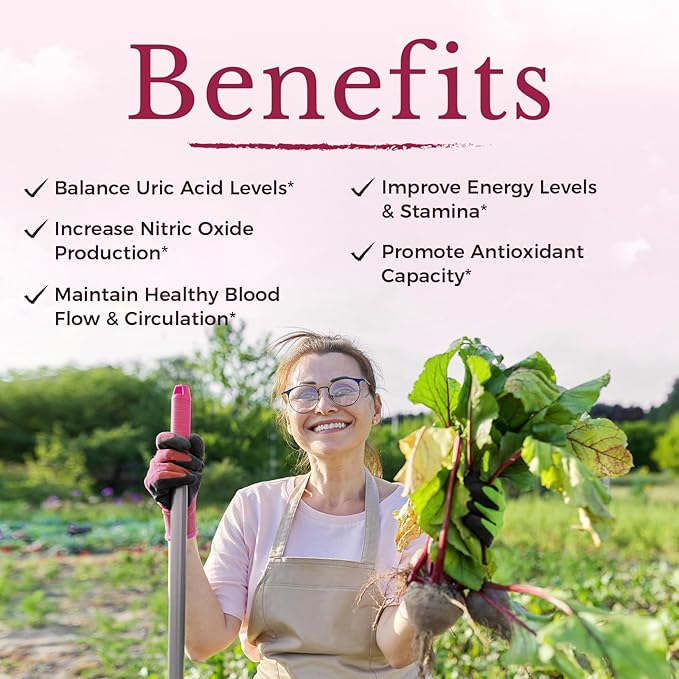 Vitalitown Beet Root Capsules 1300 mg with Organic Beet Root, Natural Nitric Oxide Booster, Superfood for Healthy Heart & Energy Levels, High Potency Supplement, 60 Vegan Capsules, Non-GMO