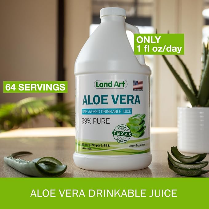 Pure Aloe Vera Juice Unflavored – Cold-Processed - 99.7% Organic Aloe Vera Inner Fillet from Fresh Texas Leaves – Digestive Health, Detox and Natural Wellness – 64 fl oz (Pack of 2)