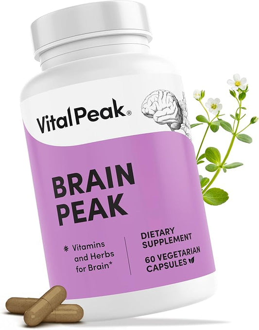 Brain Peak - Brain Supplements for Memory and Focus - Supports Brain Health - with Niacin, GABA, Alpha GPC, L-Tyrosine, Bacopa Monnieri & More - Vegan, Gluten Free, Dairy Free - 60 Capsules