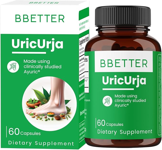 BBETTER UricUrja – Uric Acid Support Supplement with Ayuric® (Terminalia bellirica) – Lab-Tested Herbal Formula –Supports Kidney Health - 60 Capsules