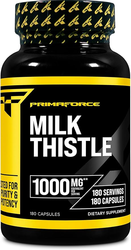 Primaforce Milk Thistle 180 Capsules 1000mg Equivalent - Gluten Free, Non-GMO Dietary Supplement, from 250mg of 4:1 Extract