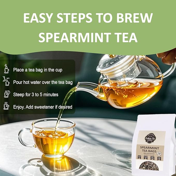 Ovikaso Tea, Spearmint Tea Bags, 50 Pyramid Tea Bags, 2g/bag, Natural Spearmint Leaves, Direct from Source, Brew Hot or Iced Tea, Baking, Cocktail, Rich in Antioxidants, Herbal Tea