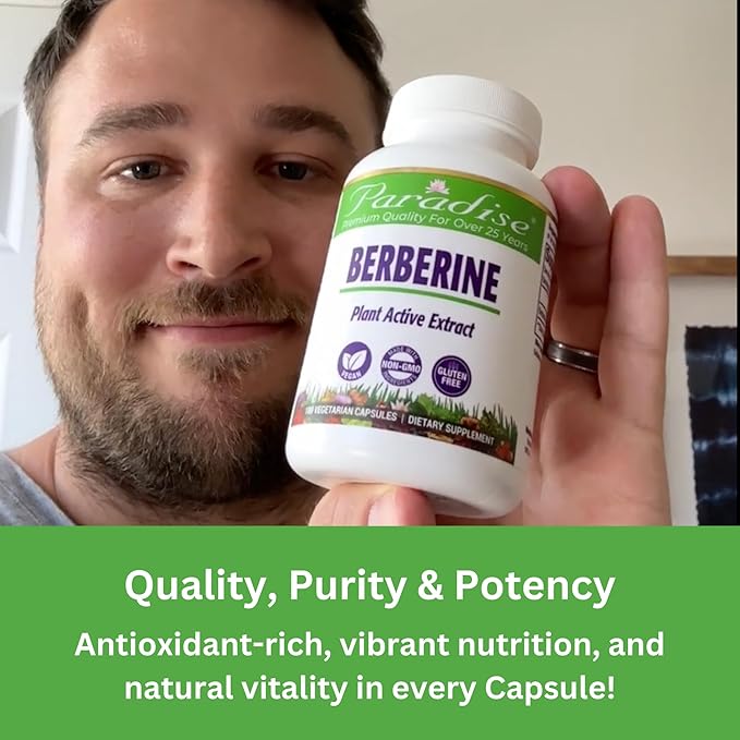 Paradise Herbs, Berberine Extract, 500 mg, Pure & Potent Berberine Supplement, Vegan, Non-GMO, Gluten Free, 180 Vegetarian Capsules