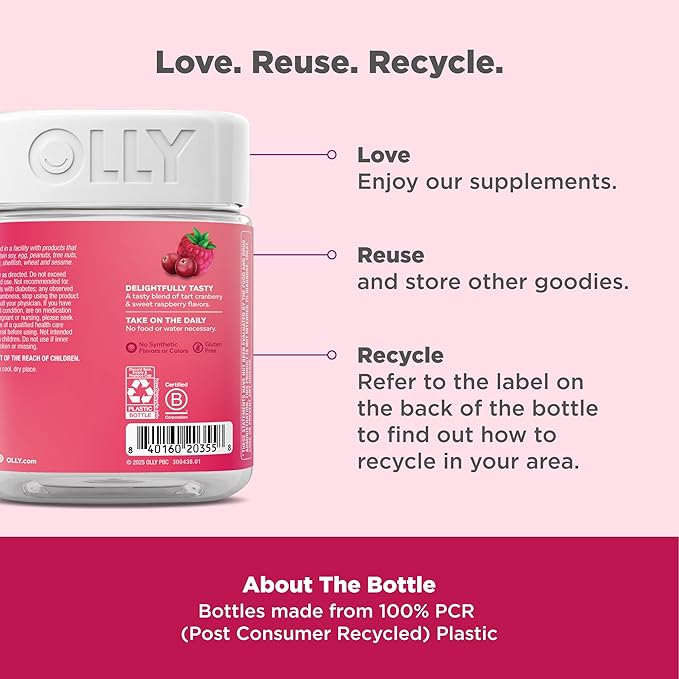 OLLY Period Hero Gummies, PMS Support Supplement,* Chasteberry, Vitamin B6, Calcium, Cran-Raspberry Flavor, 30 Day Supply - 60 Count