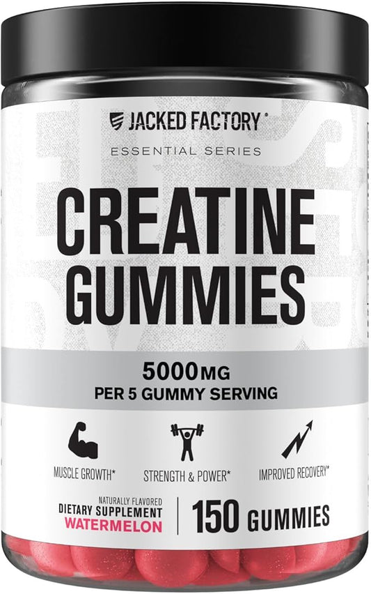 Jacked Factory Creatine Monohydrate Gummies 5g Daily Dose (1g per Gummy) - Creatine Gummy for Men and Women, Vegan-Friendly, Travel-Friendly, Third-Party Tested - 150 Gummies, Watermelon