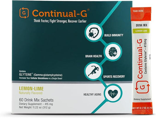 CONTINUAL - G Powder - Clinically Proven Cellular Glutathione Precursor | Benefit of Glyteine & Sunfiber | Immune Support, Master Antioxidant, Detox, Brain Health & Skin Care | 60 Sachets
