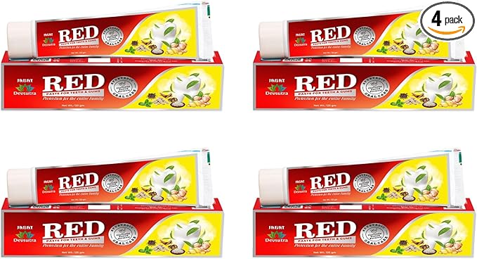 Jagat Devsutra Red Toothpaste | Doctor Recommended Ayurvedic, Organic & Herbal | 100% Natural Teeth Whitening, No Fluoride & Artificial Colors, Gum Cure, Vegan - Pack of 4