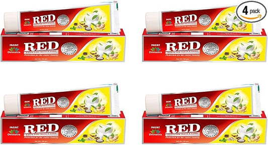 Jagat Devsutra Red Toothpaste | Doctor Recommended Ayurvedic, Organic & Herbal | 100% Natural Teeth Whitening, No Fluoride & Artificial Colors, Gum Cure, Vegan - Pack of 4