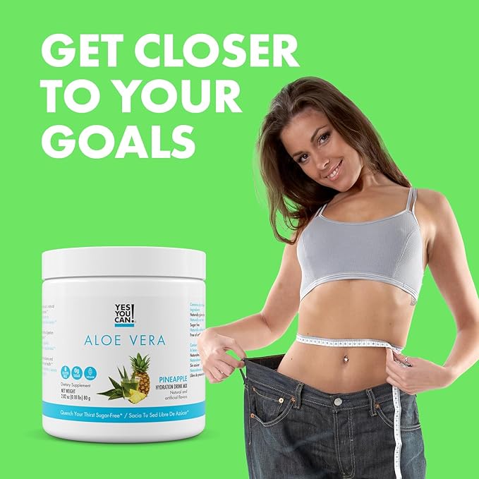 Yes You Can! Organic Aloe Vera Powder Drink Mix - Hydration Booster Infused with Pure Aloe Juice - Delicious Flavors - Made in USA - Antioxidant Rich - Pineapple Flavor - 40 Servings Per Canister (4 Pack)