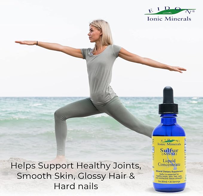 Eidon Ionic Minerals Liquid Sulfur Concentrate - Ionic MSM Sulfur Drops Supplement, Supports Healthy Joints, Smooth Skin, & Glossy Hair, No Preservatives or Additives - 2 Oz Bottle