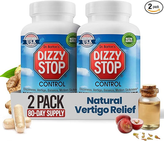 Vertigo Relief Product & Non‑Drowsy Motion Sickness Pills: Nausea and Dizziness, Ginger & Grape Seed Formula, Inner Ear Balance, Car, Cruise & Travel Essential, Stomach Support (80 Count – Pack of 2)