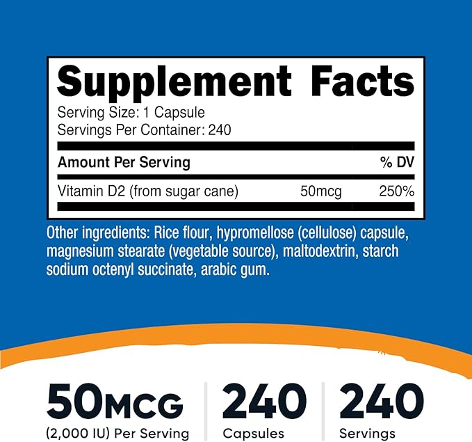 Nutricost Vitamin D2 Supplement (2000 IU) 240 Capsules - Vegan, Non-GMO, Gluten-Free, Third-Party Tested