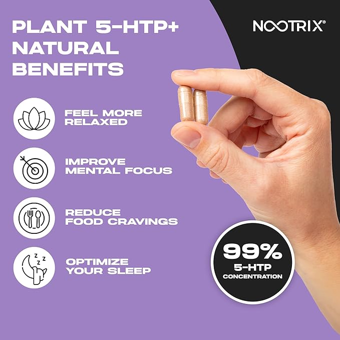 Organic Plant 5 HTP+ Supplement | Supports Memory, Mental Focus, Cognitive Health & Energy | Promotes Healthy Mood & Brain Function | Vitamin B6 & L Theanine | 120 Capsules