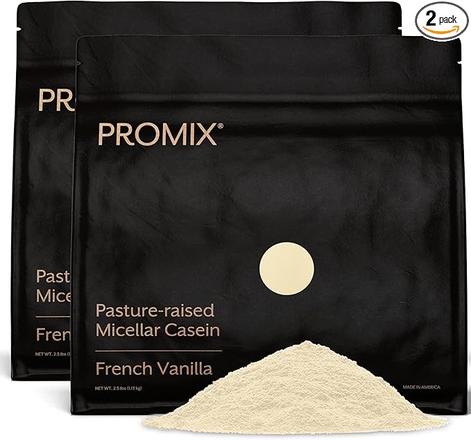 ProMix Nutrition Casein Protein Powder - Grass-Fed, Pasture Raised, Slow Release 25g Micellar Casein - 5.4g BCAAs Gluten Free, Sugar Free, Soy Free - Vanilla, 5lb